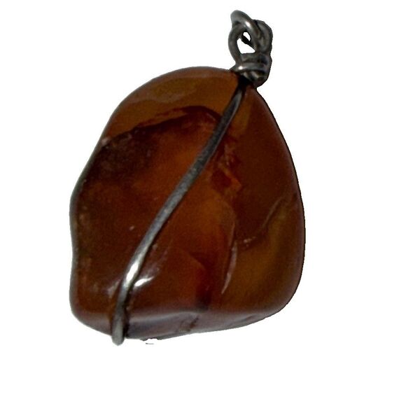 Agate Jewelry - Vintage Carnelian Red Agate Wire Wrapped Pendant Tumbled Stone Necklace Charm